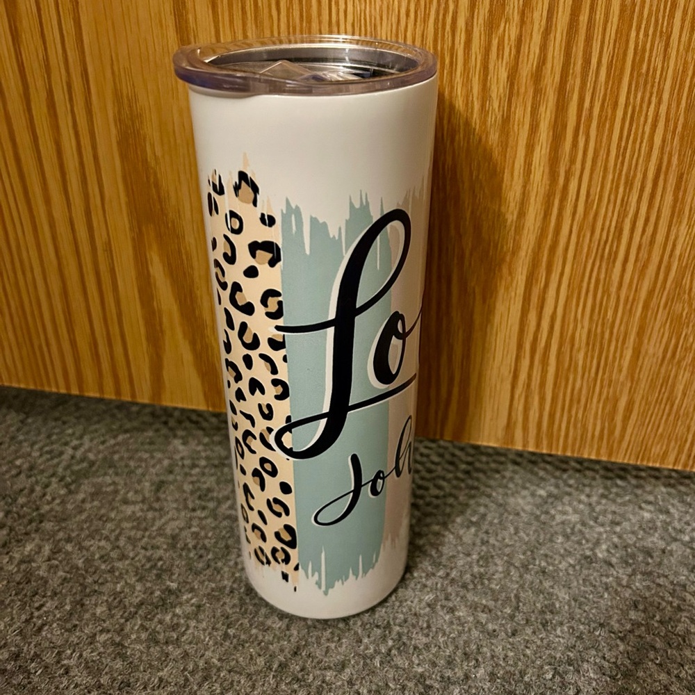 Leopard Accent Tall White Tumbler “Loved - John 3:16”